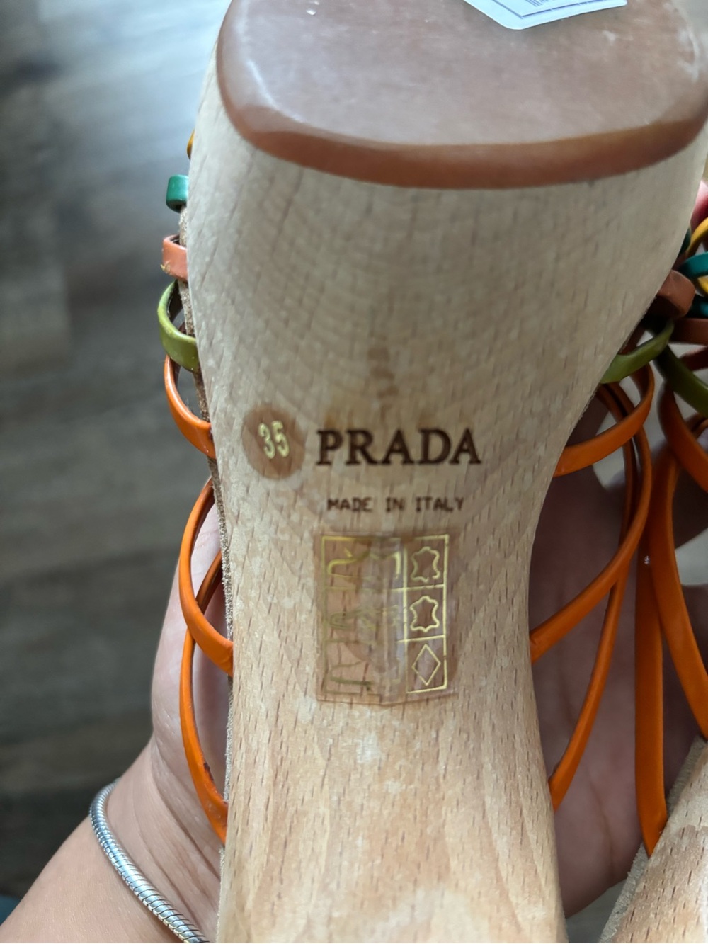 Prada Multicolor Strappy Sandal with Orange Insole - Picture 5 of 6